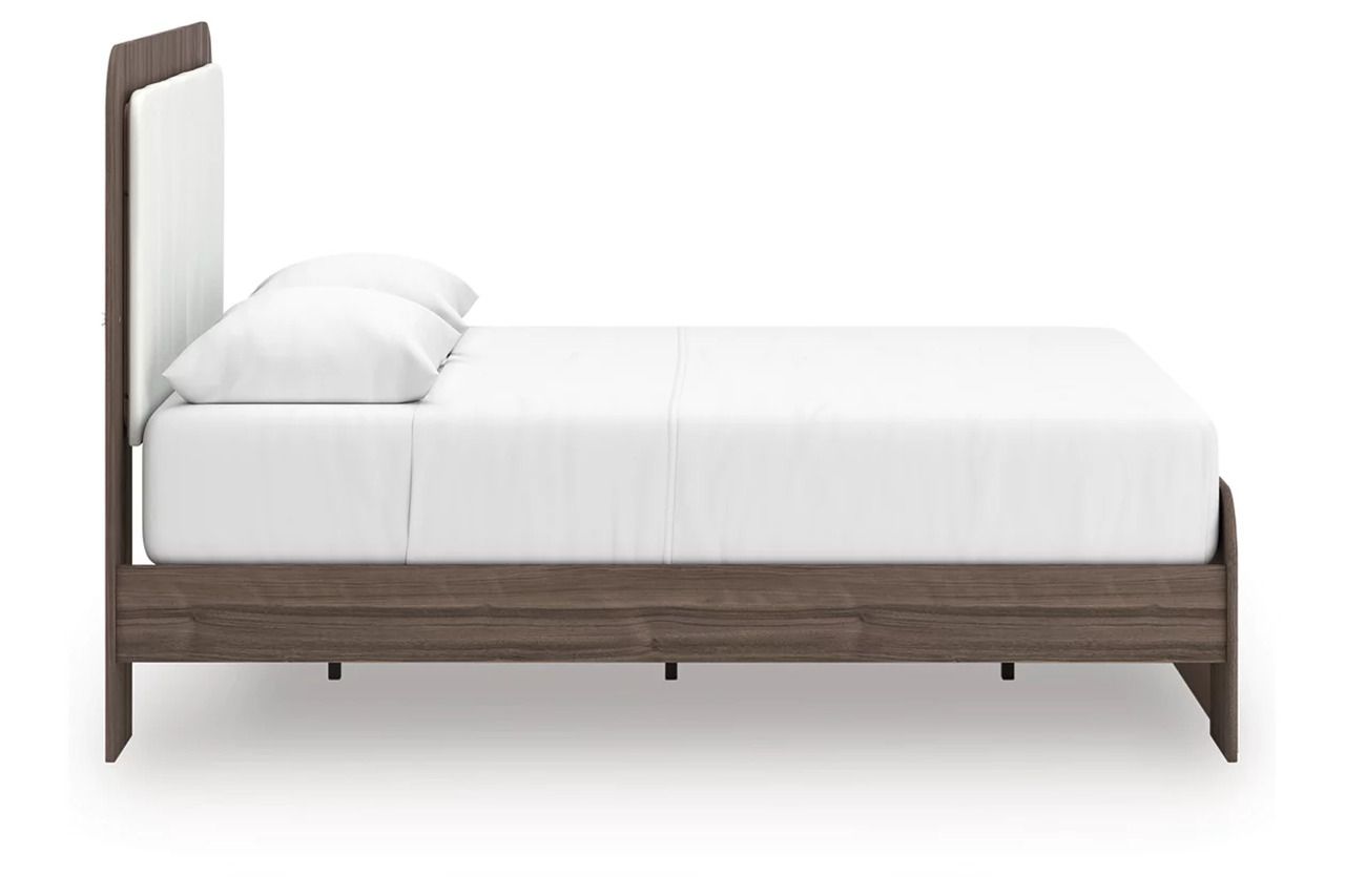 Nendalane Queen Upholstered Bed In White and Brown NCB1108B7