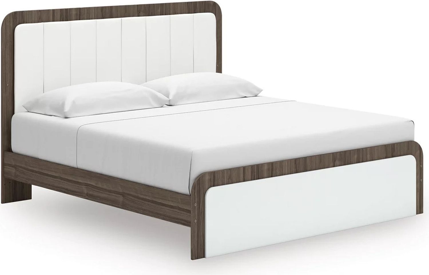 Nendalane King Upholstered Bed In White and Brown NCB1108B8