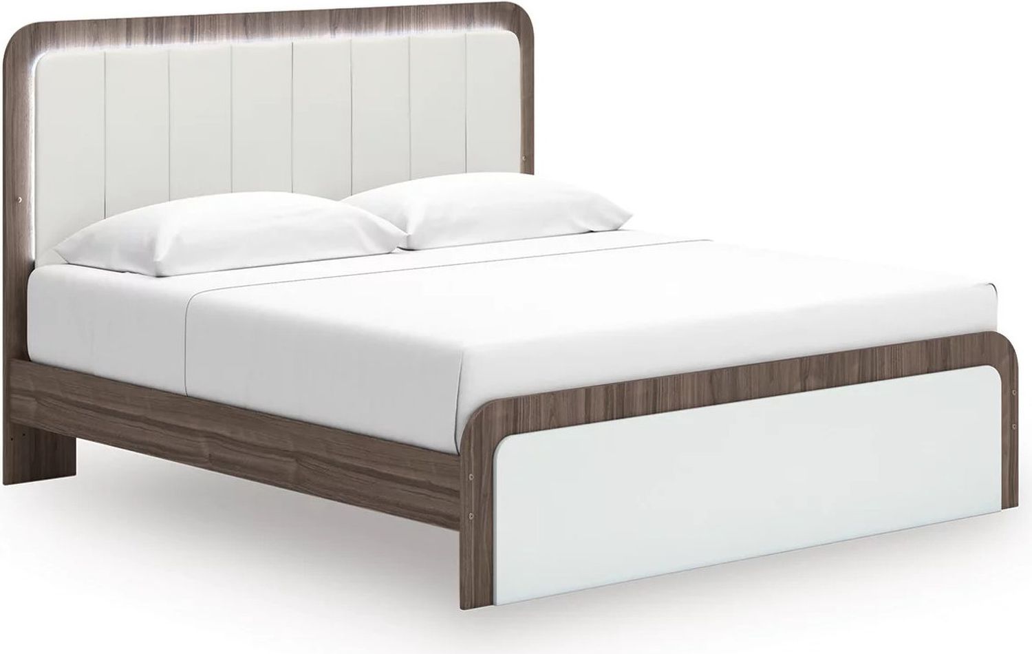 Nendalane King Upholstered Bed In White and Brown NCB1108B8