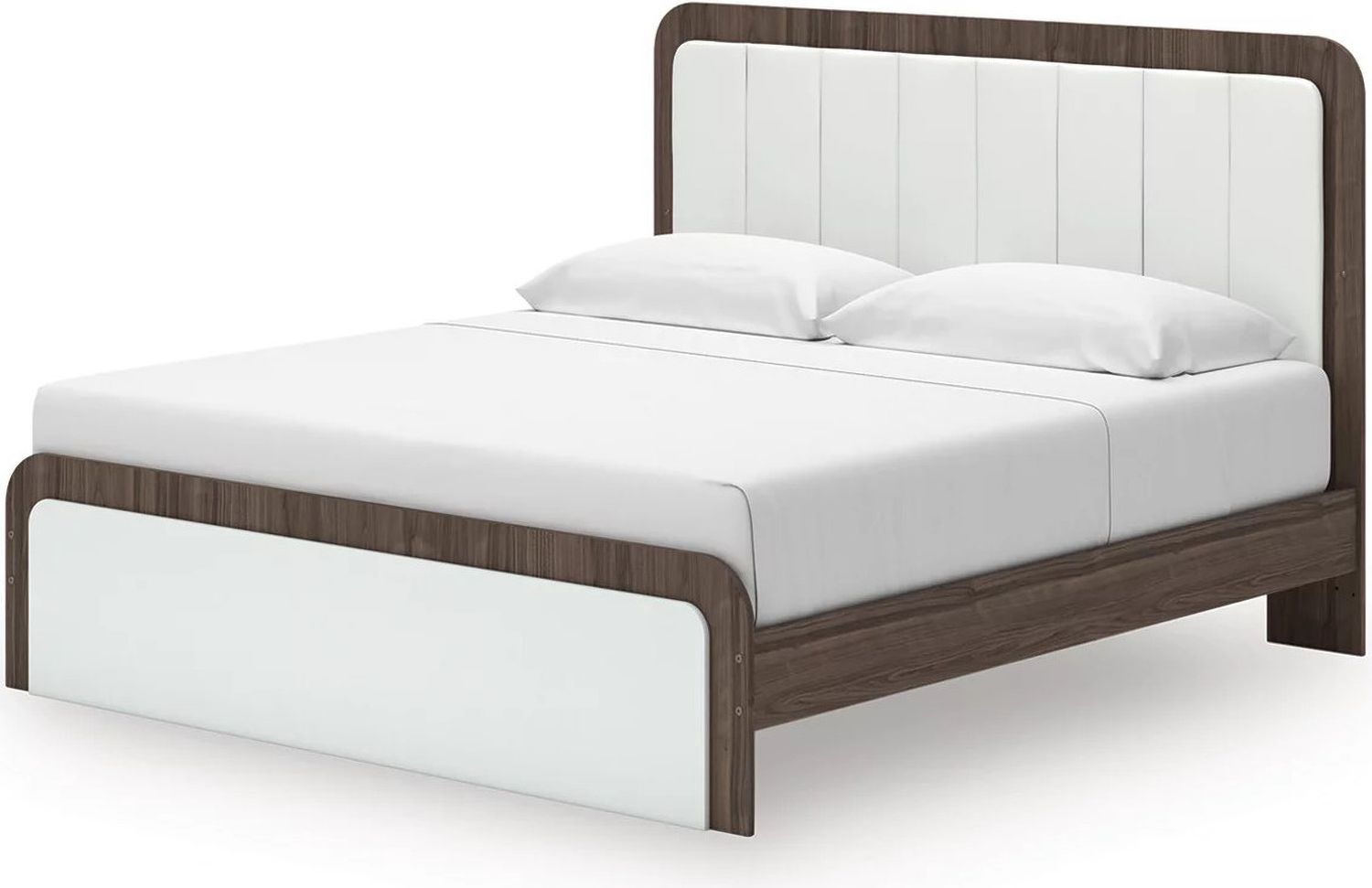 Nendalane King Upholstered Bed In White and Brown NCB1108B8