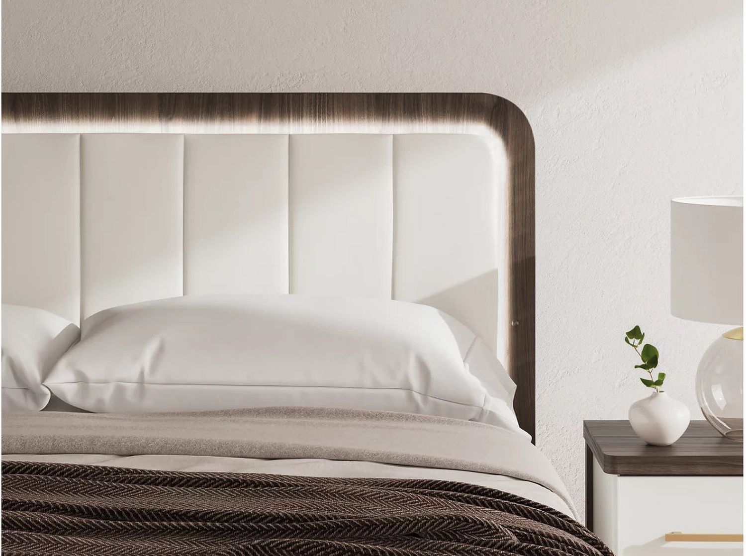 Nendalane King Upholstered Bed In White and Brown NCB1108B8