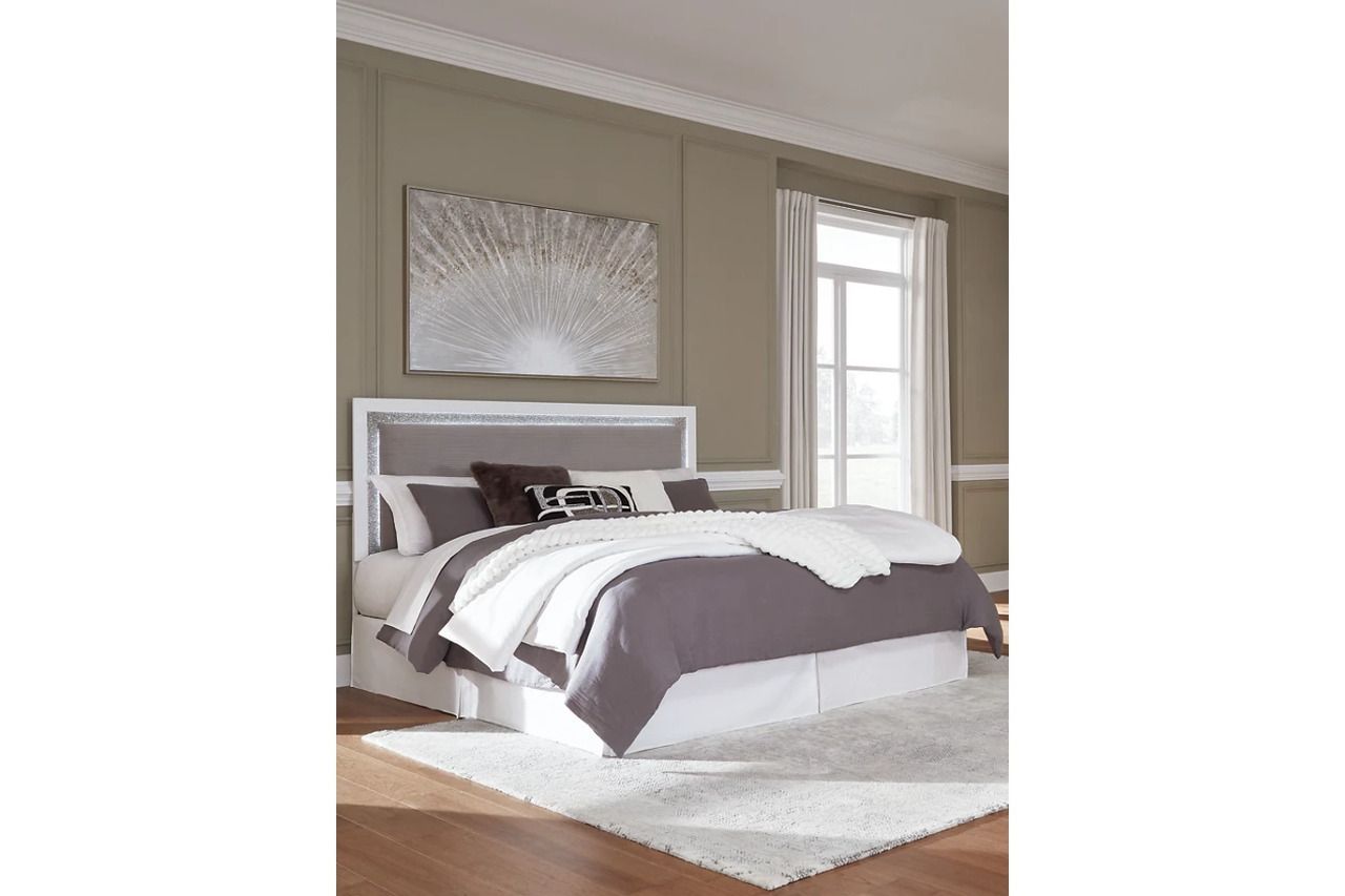 Marzoni King Upholstered Panel Headboard In White and Gray NCB111958