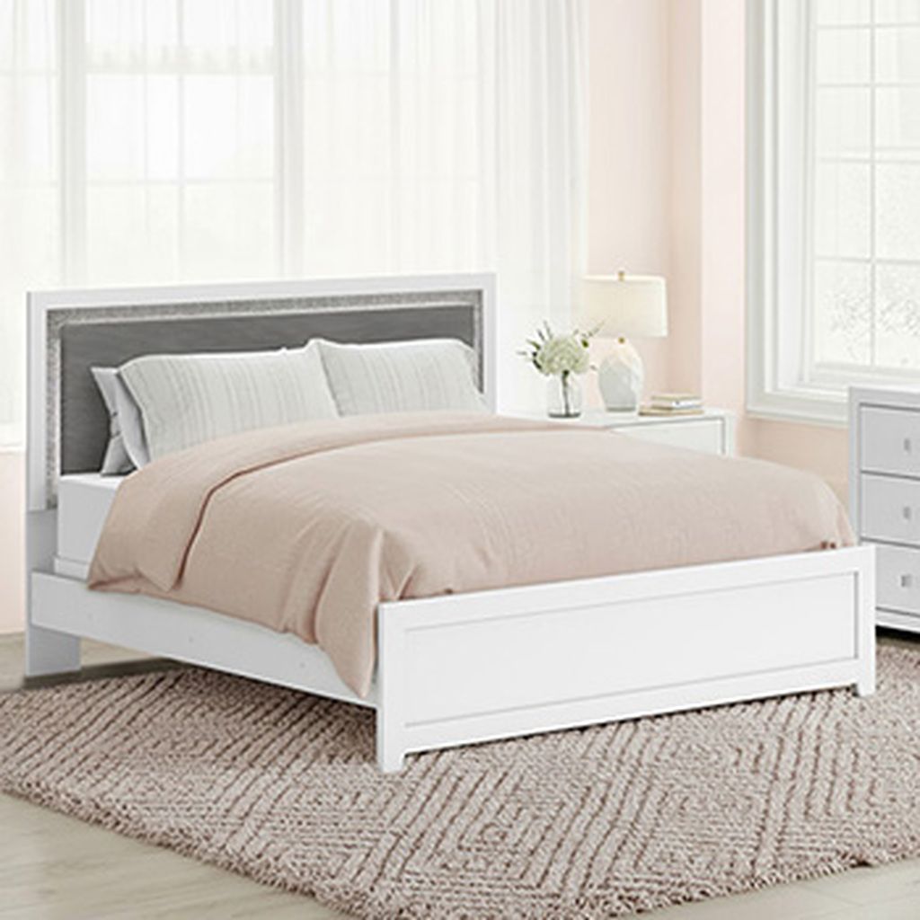 Marzoni Full Upholstered Panel Headboard In White and Gray NCB111987