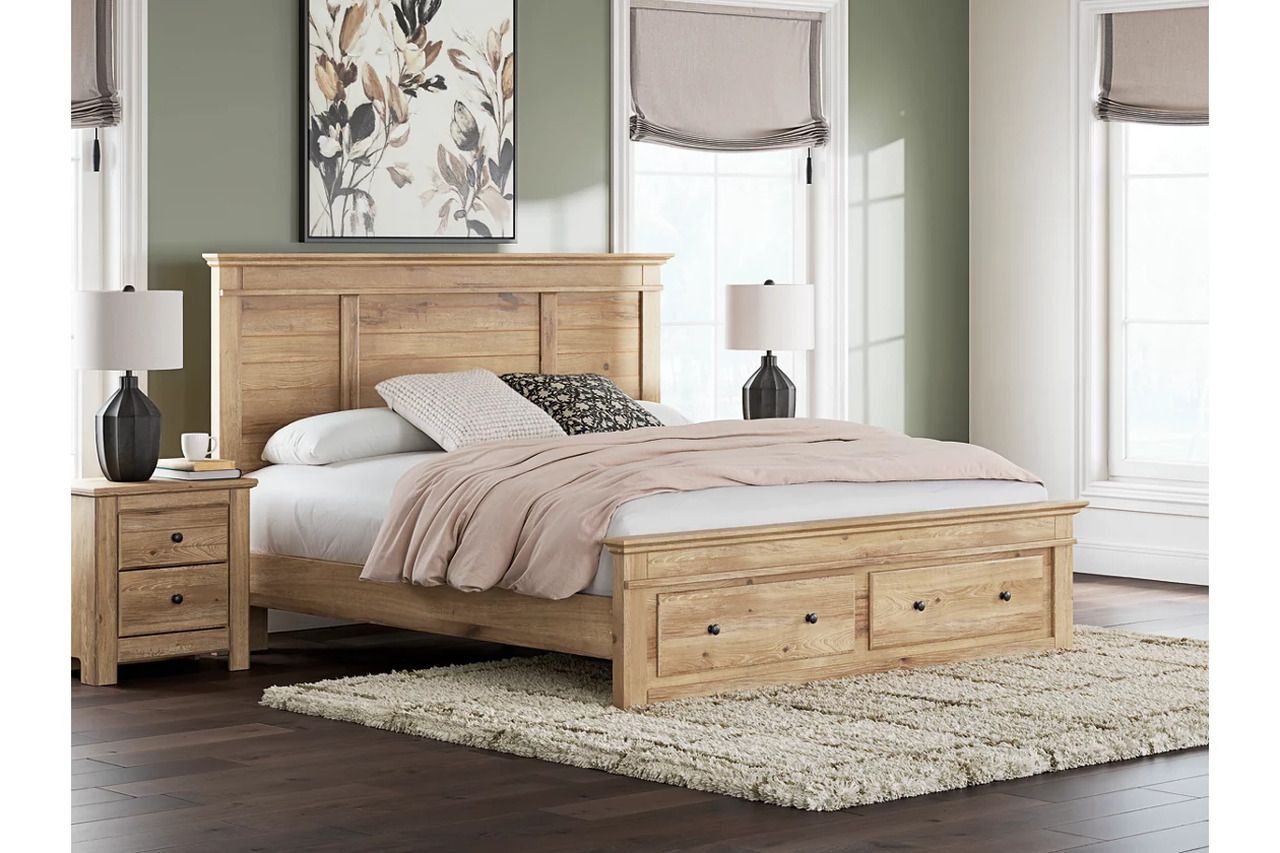 Allihauser King Panel Storage Bed In Tan NCB1170B13
