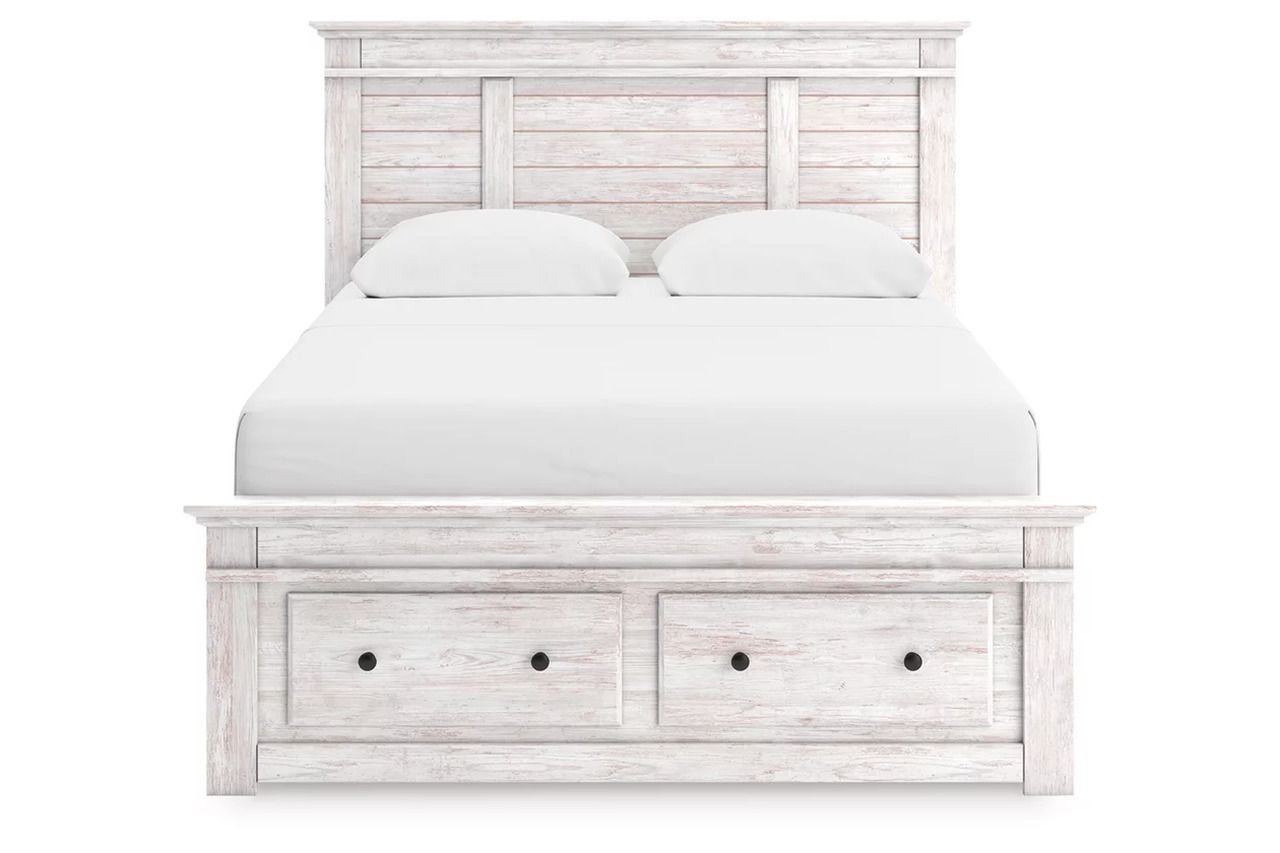 Allihauser Queen Panel Storage Bed In White Wash NCB1171B4