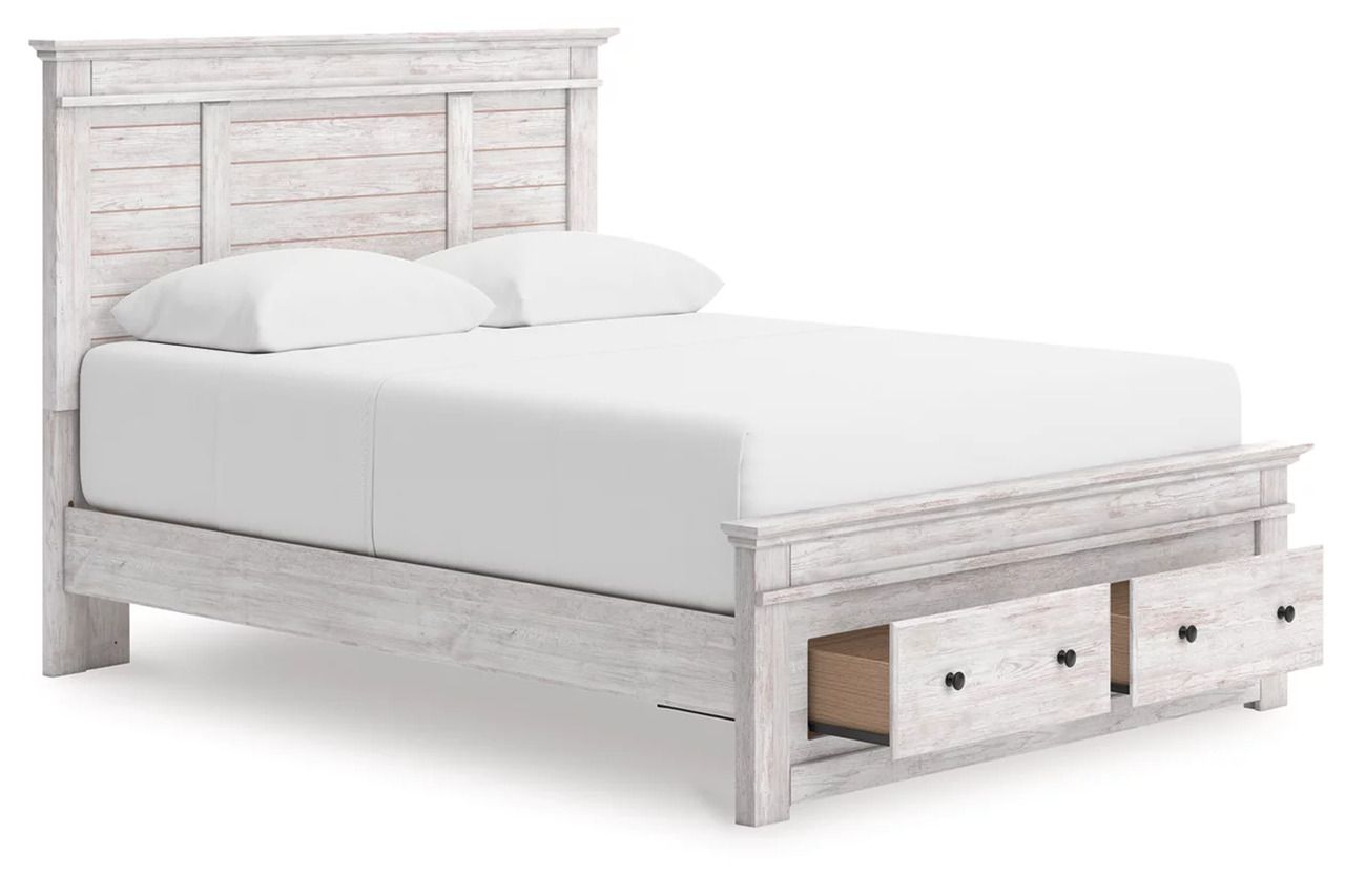 Allihauser Queen Panel Storage Bed In White Wash NCB1171B4