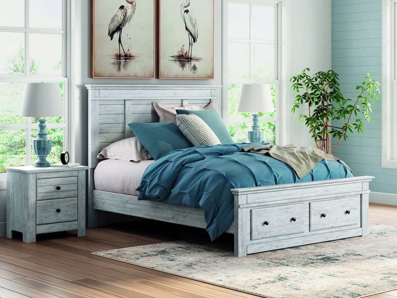 Allihauser Queen Panel Storage Bed In White Wash NCB1171B4