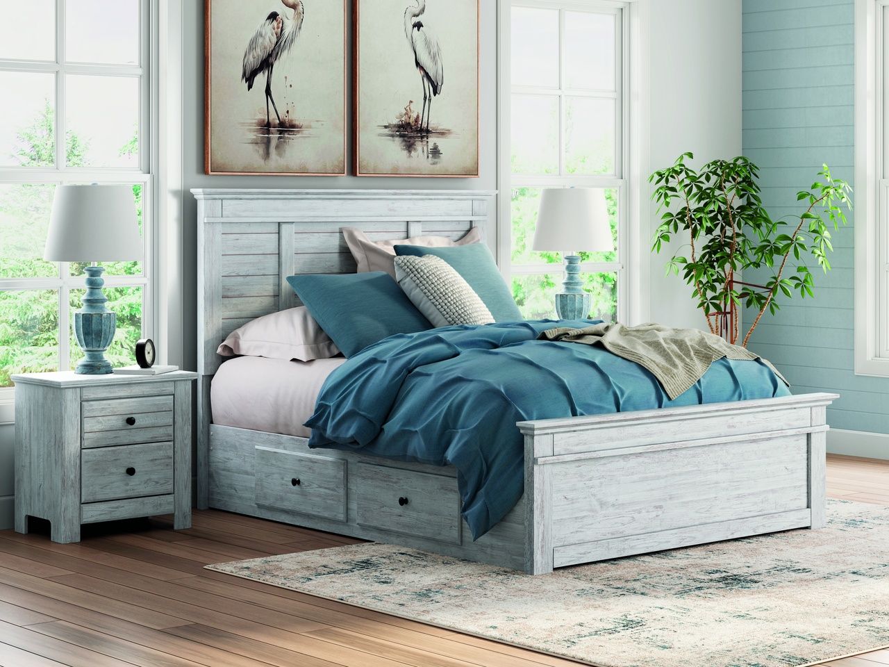 Allihauser Queen Panel Storage Bed In White Wash NCB1171B7
