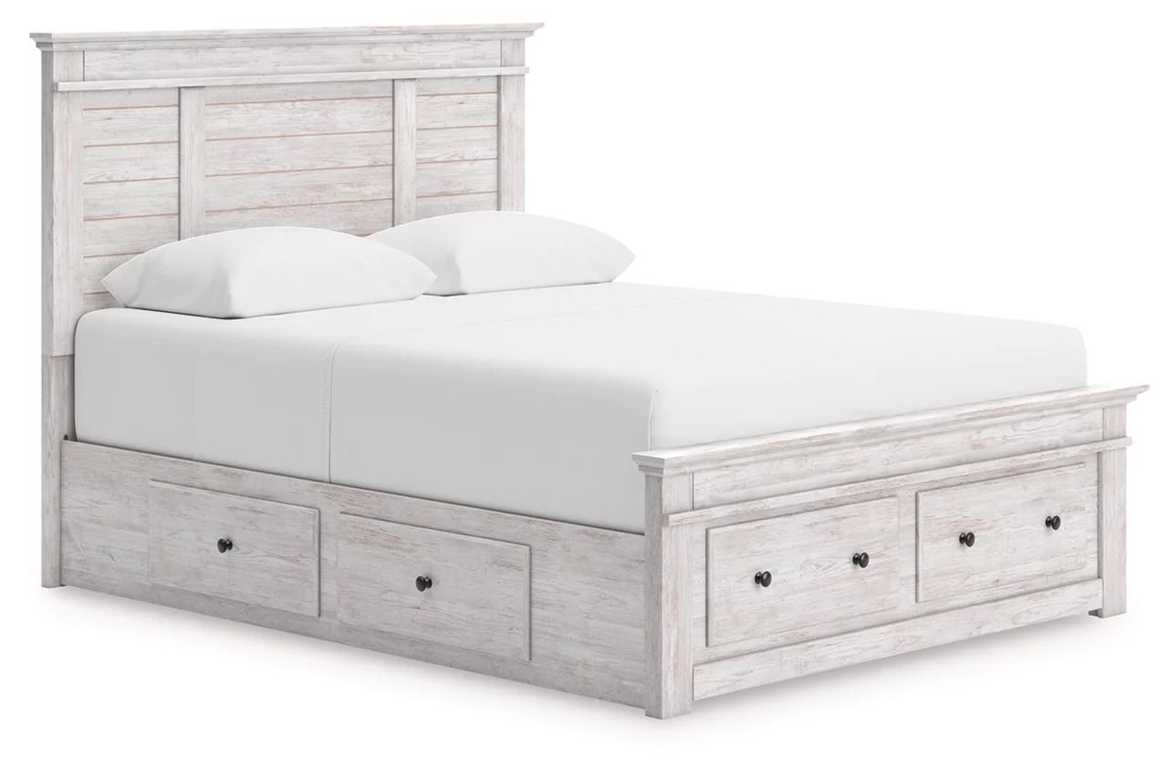 Allihauser Queen Panel Storage Bed In White Wash NCB1171B9