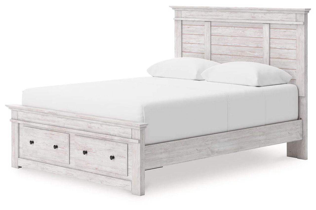 Allihauser Queen Panel Storage Bed In White Wash NCB1171B9