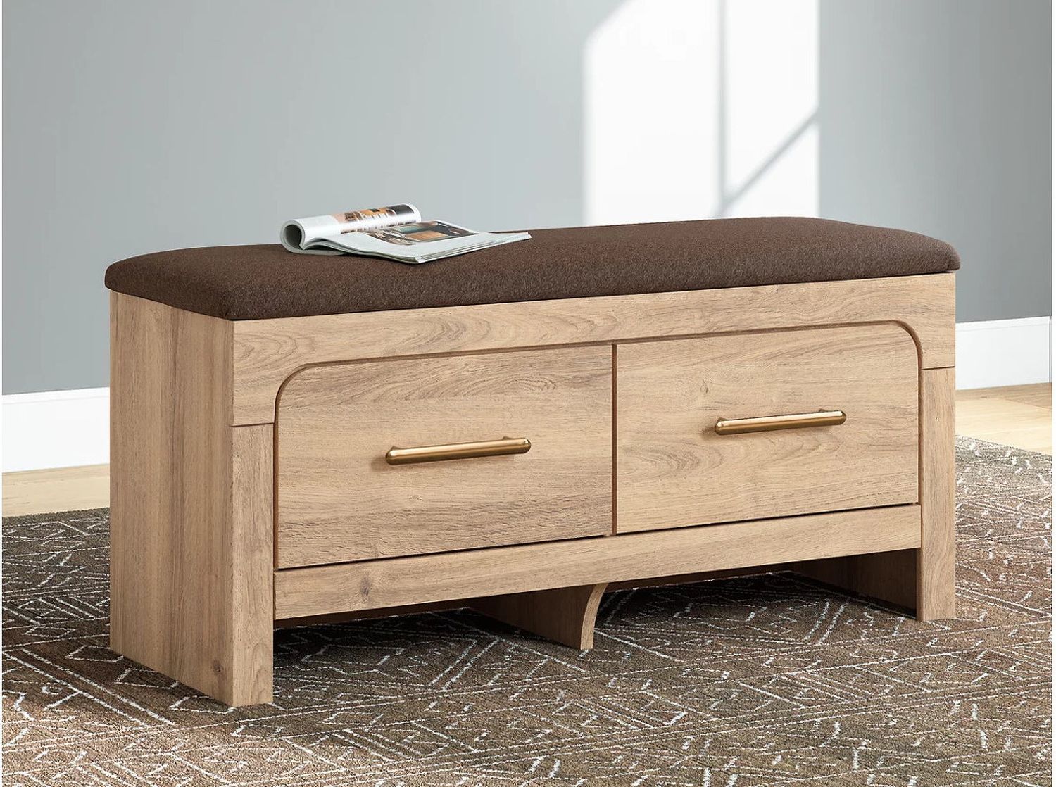 Prandefort Bedroom Storage Bench In Tan and Brown NCB136009