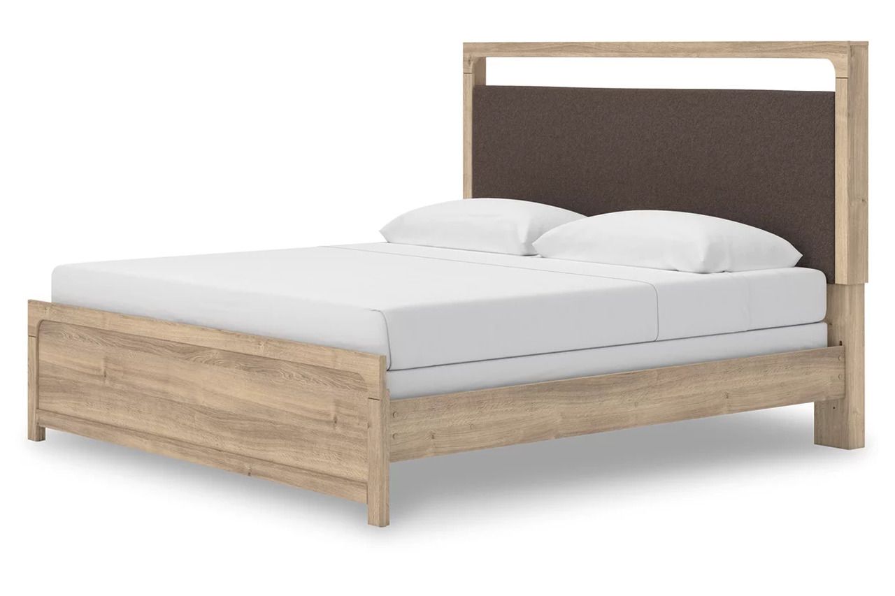Prandefort King Upholstered Panel Bed In Tan NCB1360B15