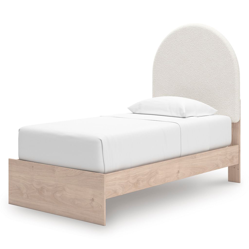 Birkmore Twin Upholstered Panel Headboard In White and Tan NCB156653