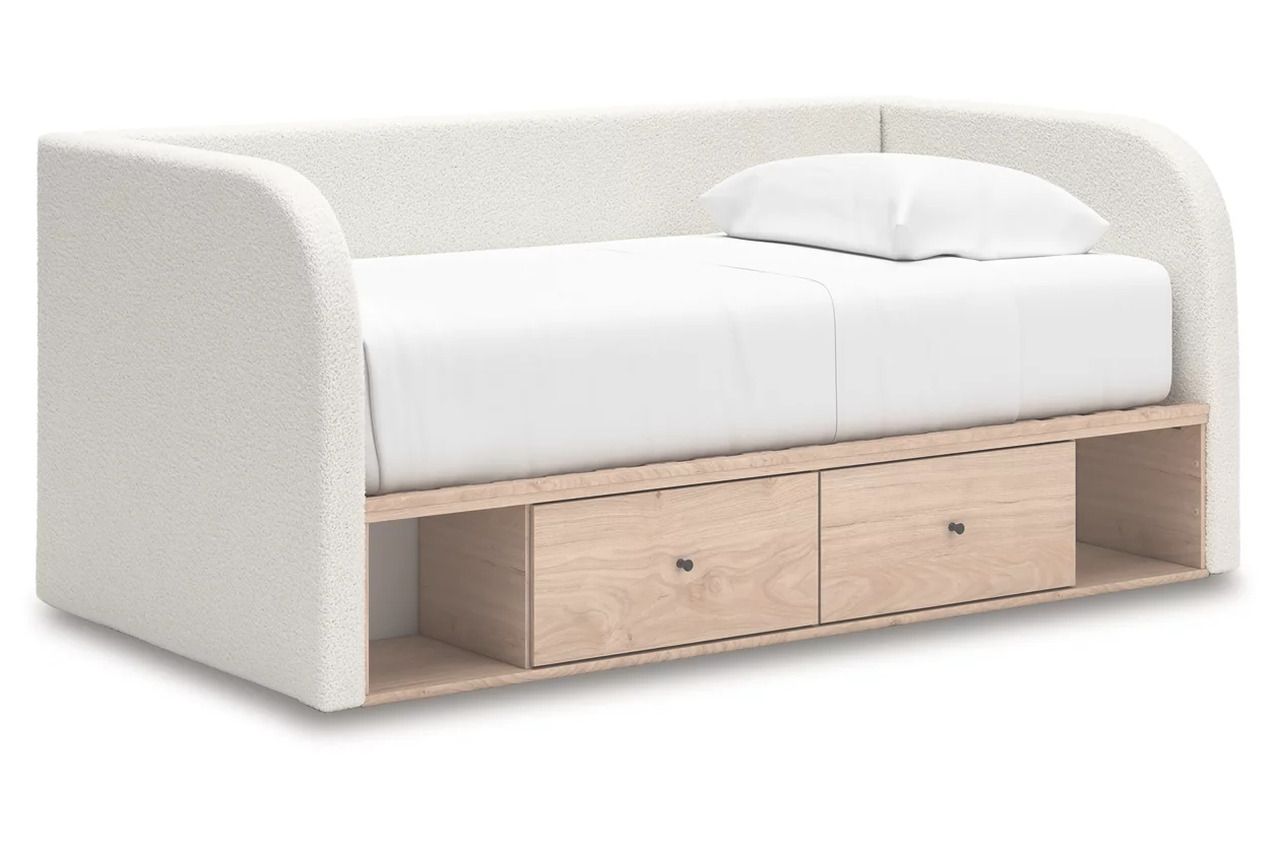 Birkmore Full Upholstered Day Bed with Storage In Tan and White NCB1566B11