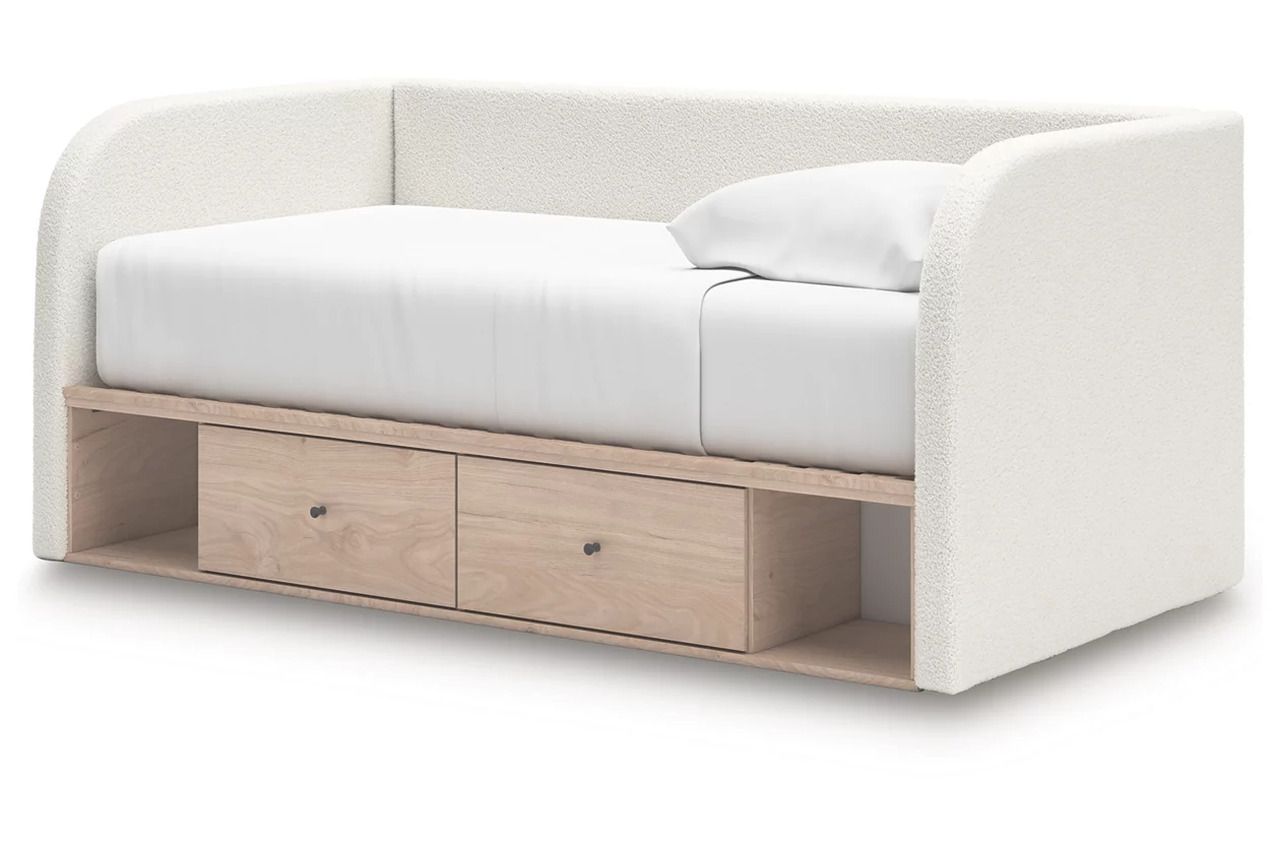 Birkmore Full Upholstered Day Bed with Storage In Tan and White NCB1566B11