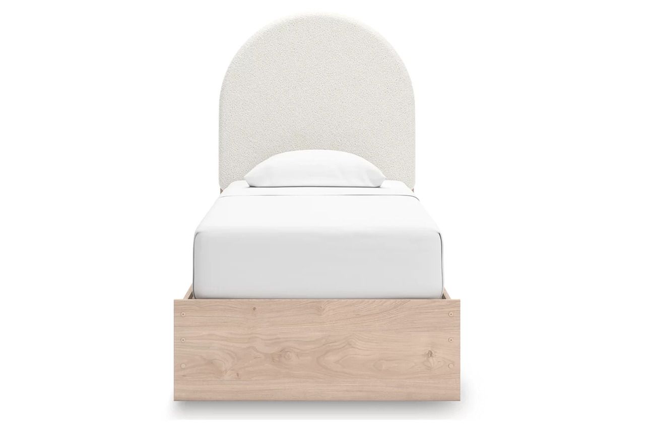 Birkmore Twin Upholstered Panel Bed In Tan and White NCB1566B2