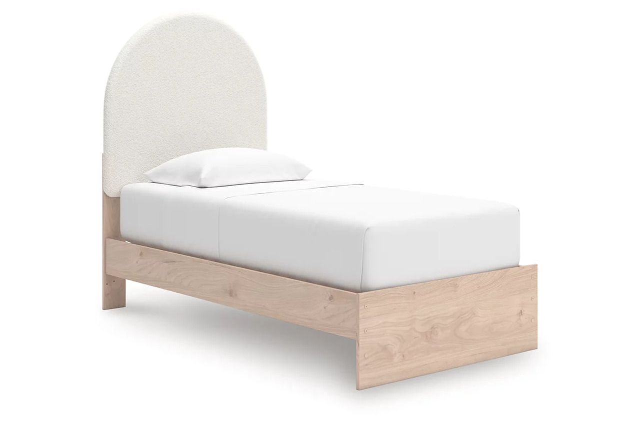 Birkmore Twin Upholstered Panel Bed In Tan and White NCB1566B2