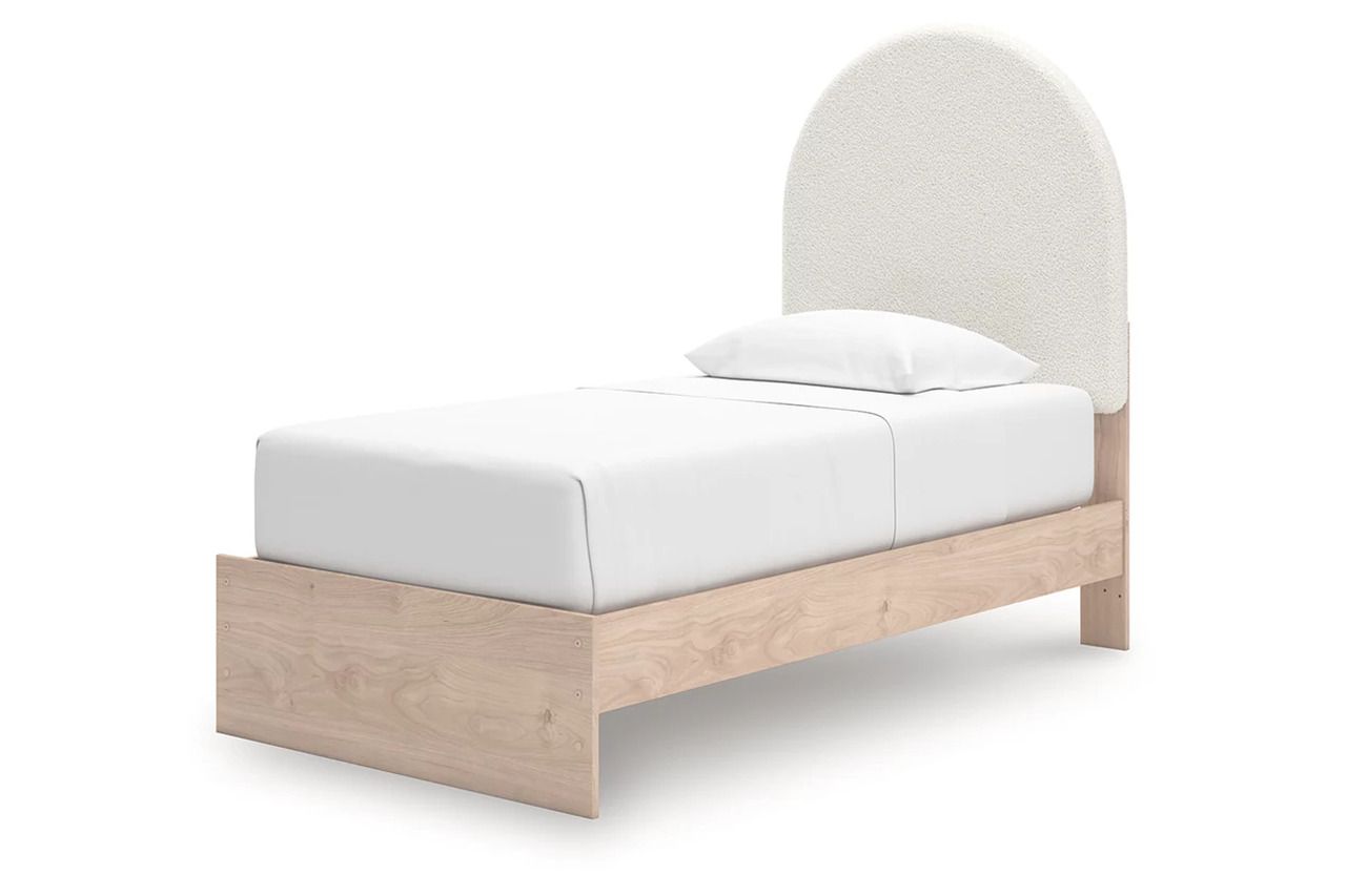 Birkmore Twin Upholstered Panel Bed In Tan and White NCB1566B2