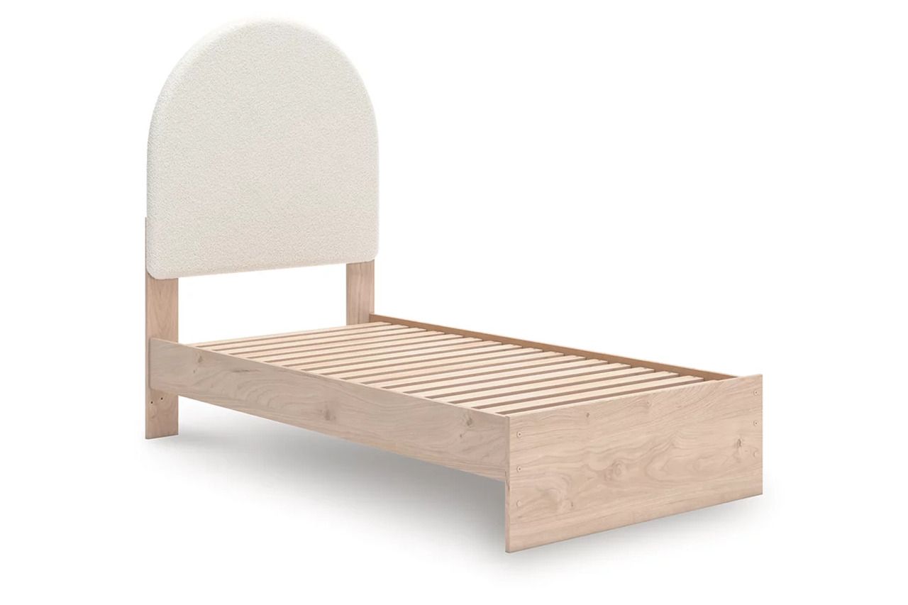 Birkmore Twin Upholstered Panel Bed In Tan and White NCB1566B2