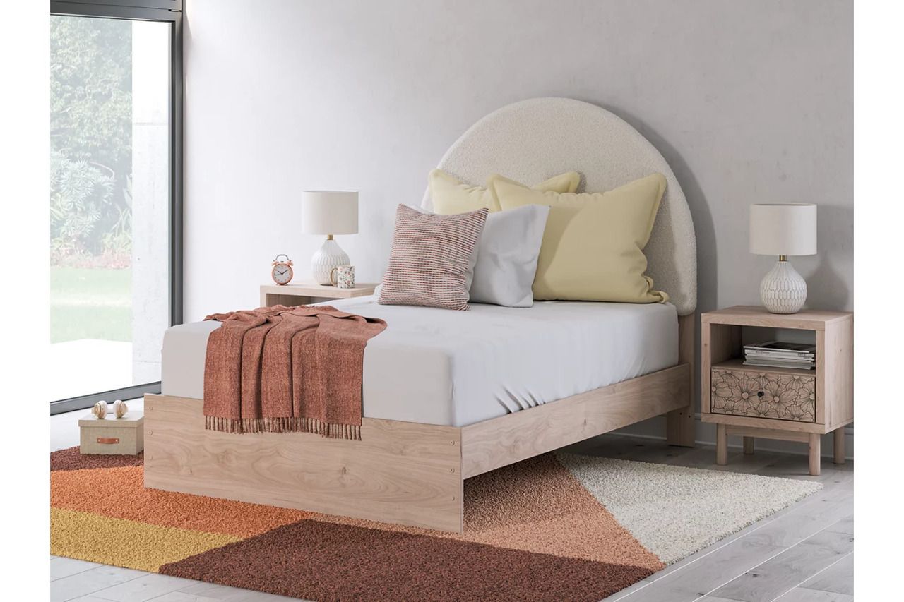 Birkmore Full Upholstered Panel Bed In Tan and White NCB1566B3