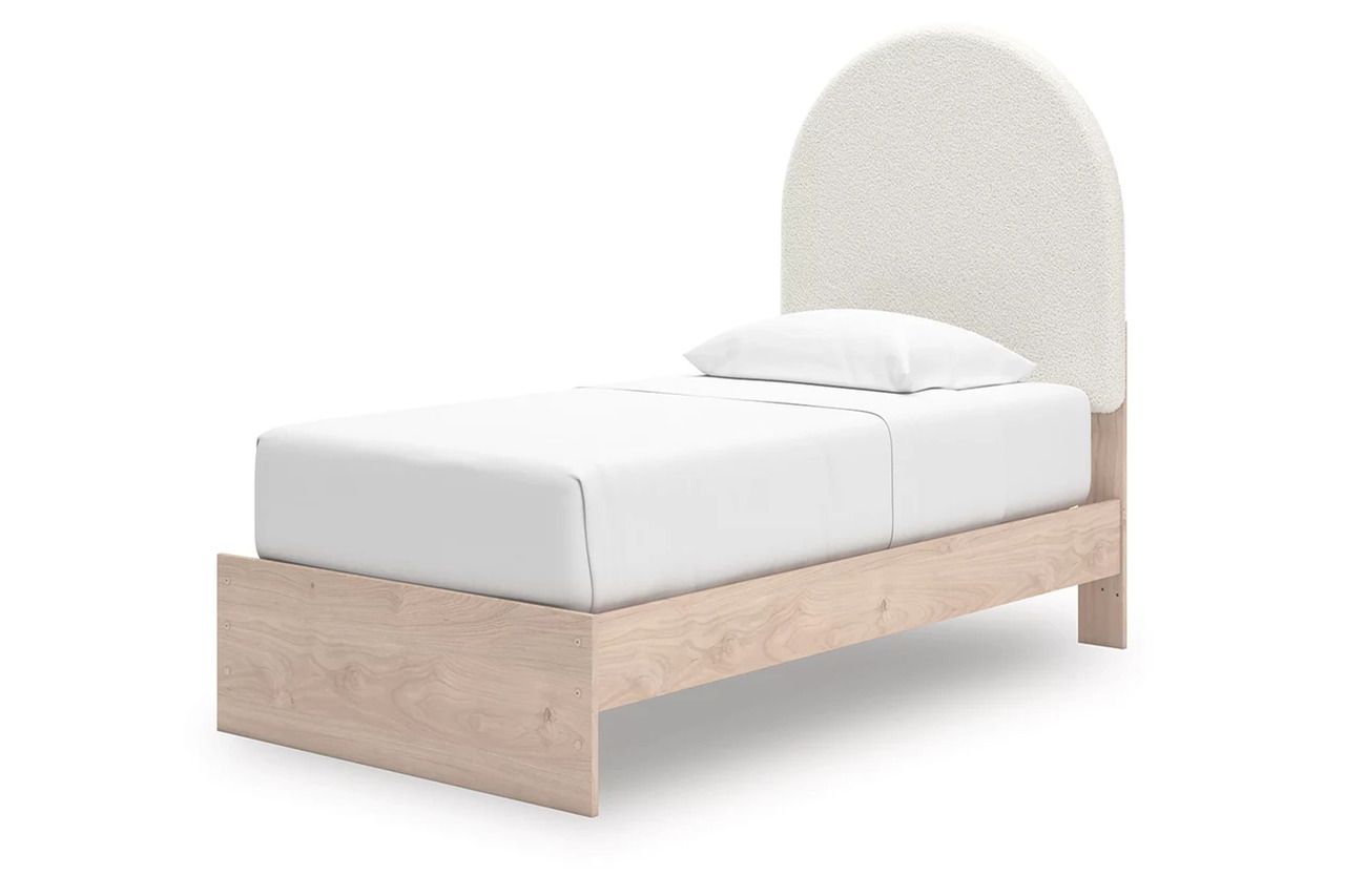Birkmore Twin Upholstered Panel Bed with Storage In Tan and White NCB1566B4