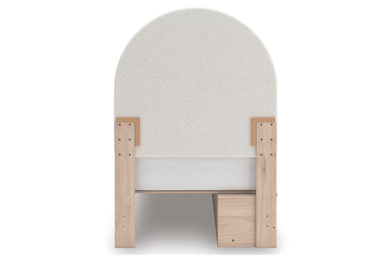 Birkmore Twin Upholstered Panel Bed with Storage In Tan and White NCB1566B4