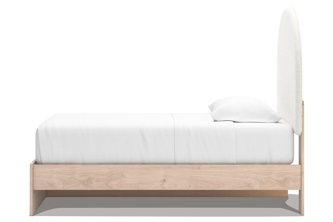 Birkmore Twin Upholstered Panel Bed with Storage In Tan and White NCB1566B4