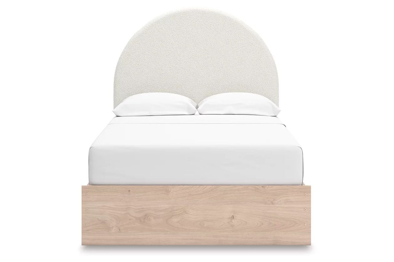Birkmore Full Upholstered Panel Bed with Storage In Tan and White NCB1566B5