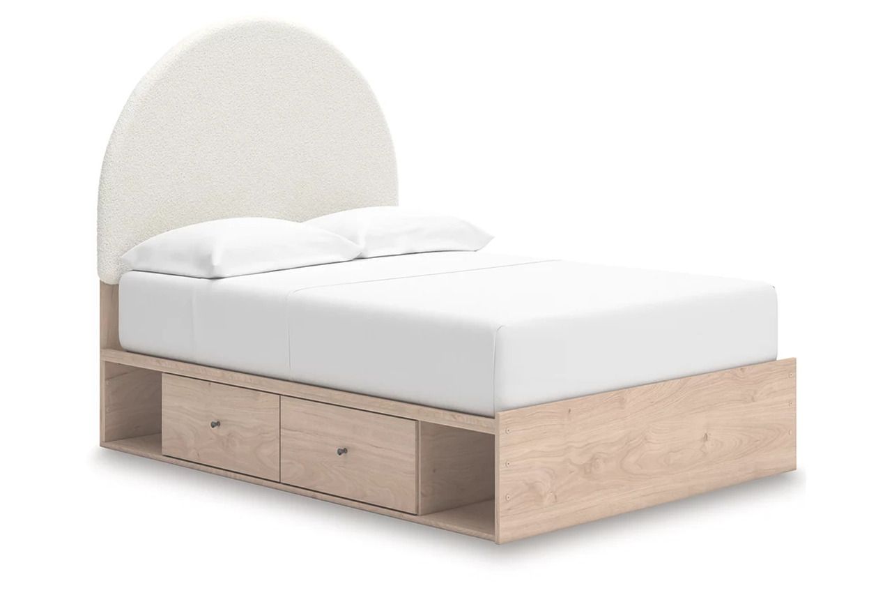 Birkmore Full Upholstered Panel Bed with Storage In Tan and White NCB1566B5