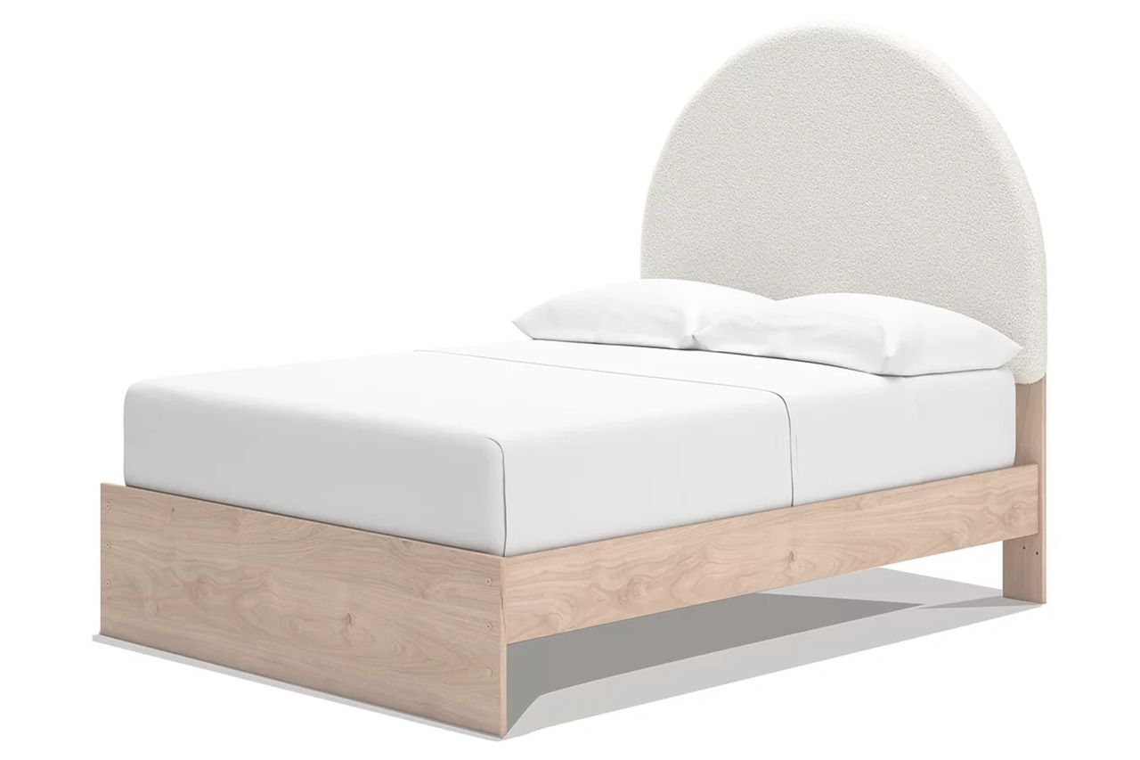 Birkmore Full Upholstered Panel Bed with Storage In Tan and White NCB1566B5