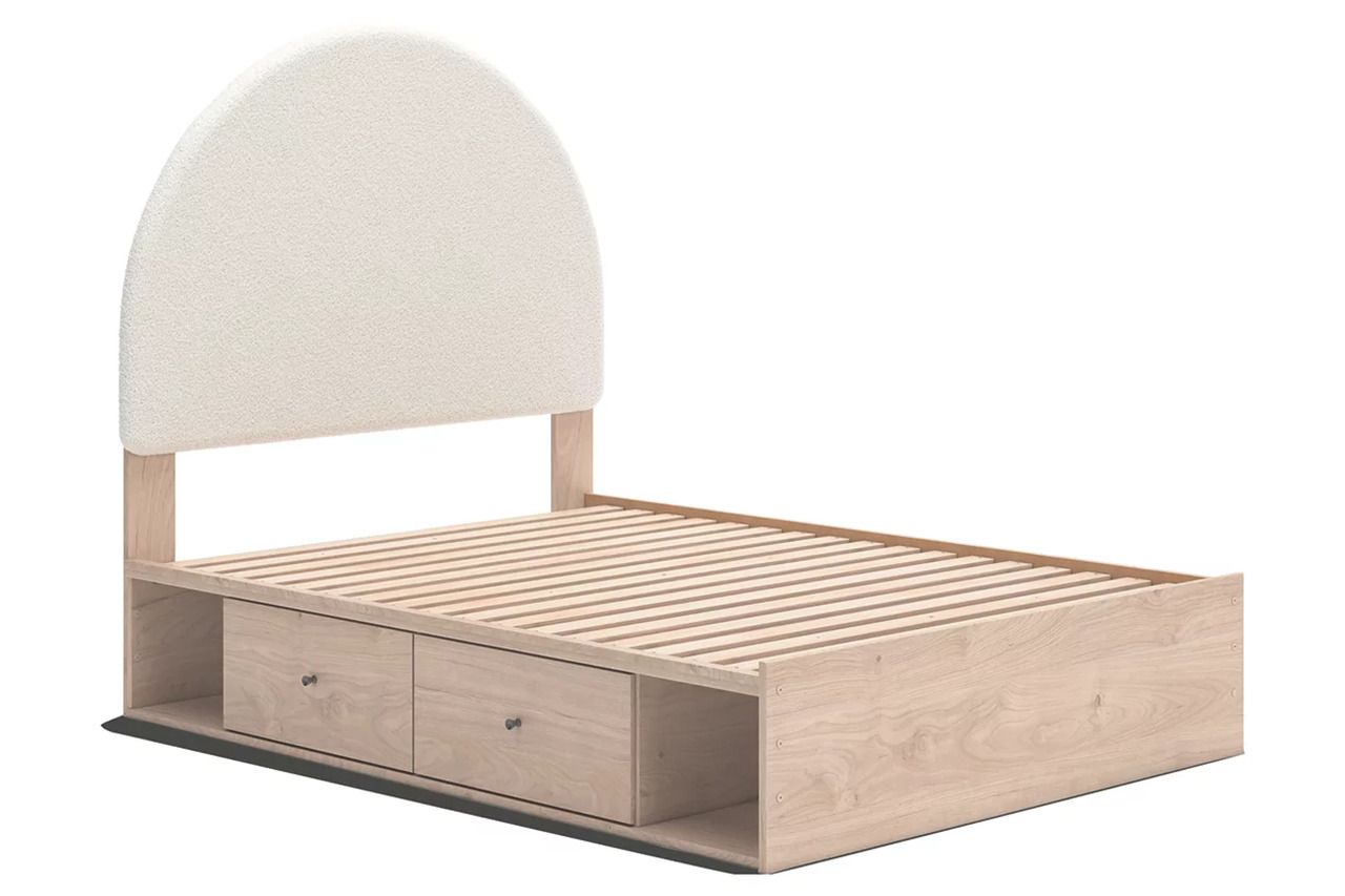 Birkmore Full Upholstered Panel Bed with Storage In Tan and White NCB1566B5
