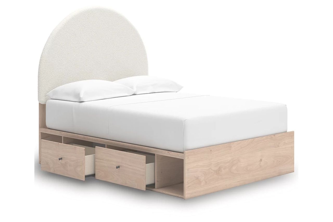 Birkmore Full Upholstered Panel Bed with Storage In Tan and White NCB1566B5