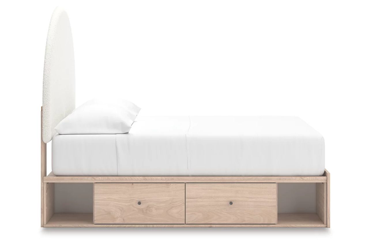 Birkmore Full Upholstered Panel Bed with Storage In Tan and White NCB1566B5