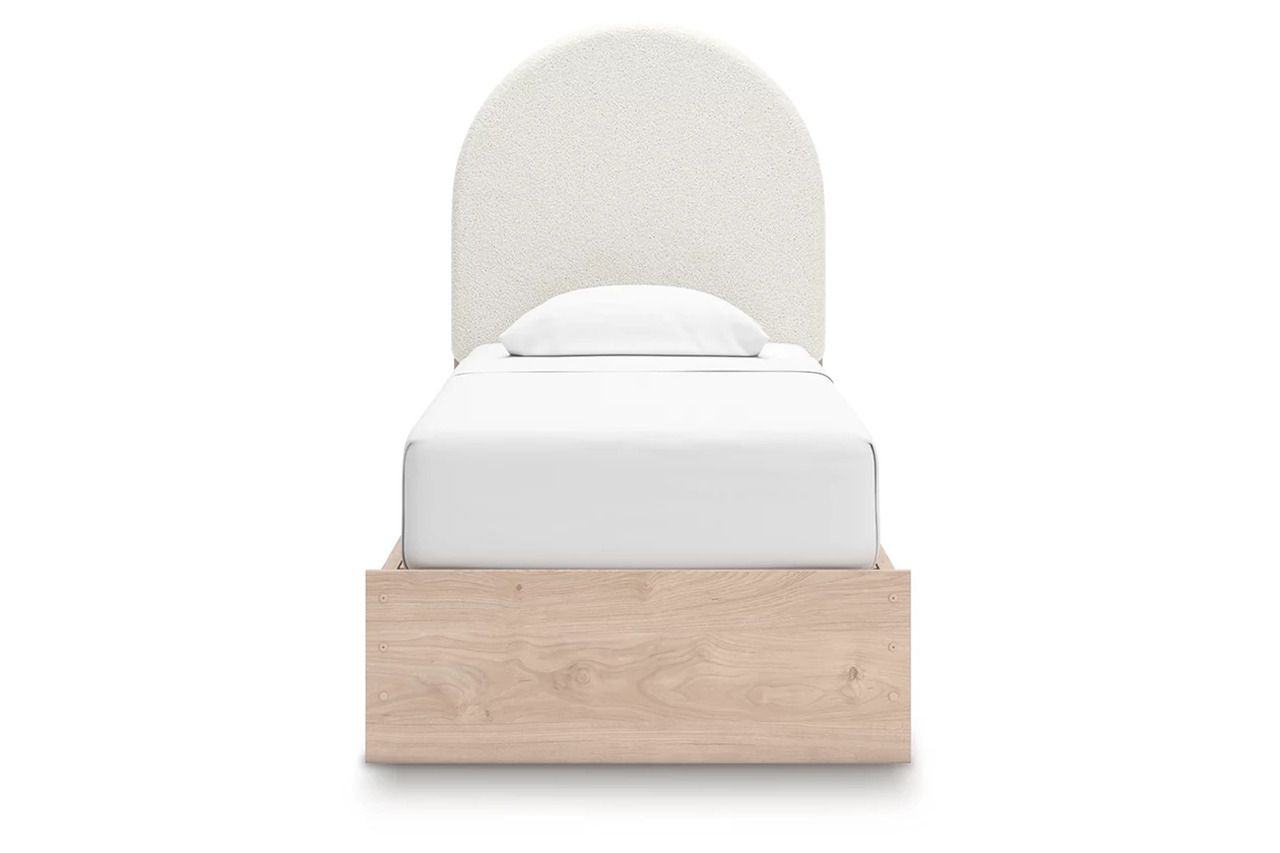 Birkmore Twin Upholstered Panel Bed with Double Storage In Tan and White NCB1566B6