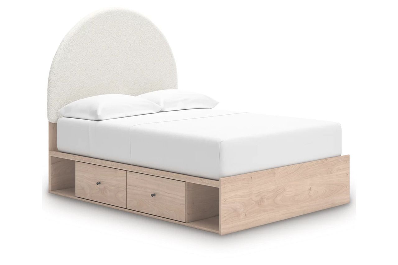 Birkmore Full Upholstered Panel Bed with Double Storage In Tan and White NCB1566B7