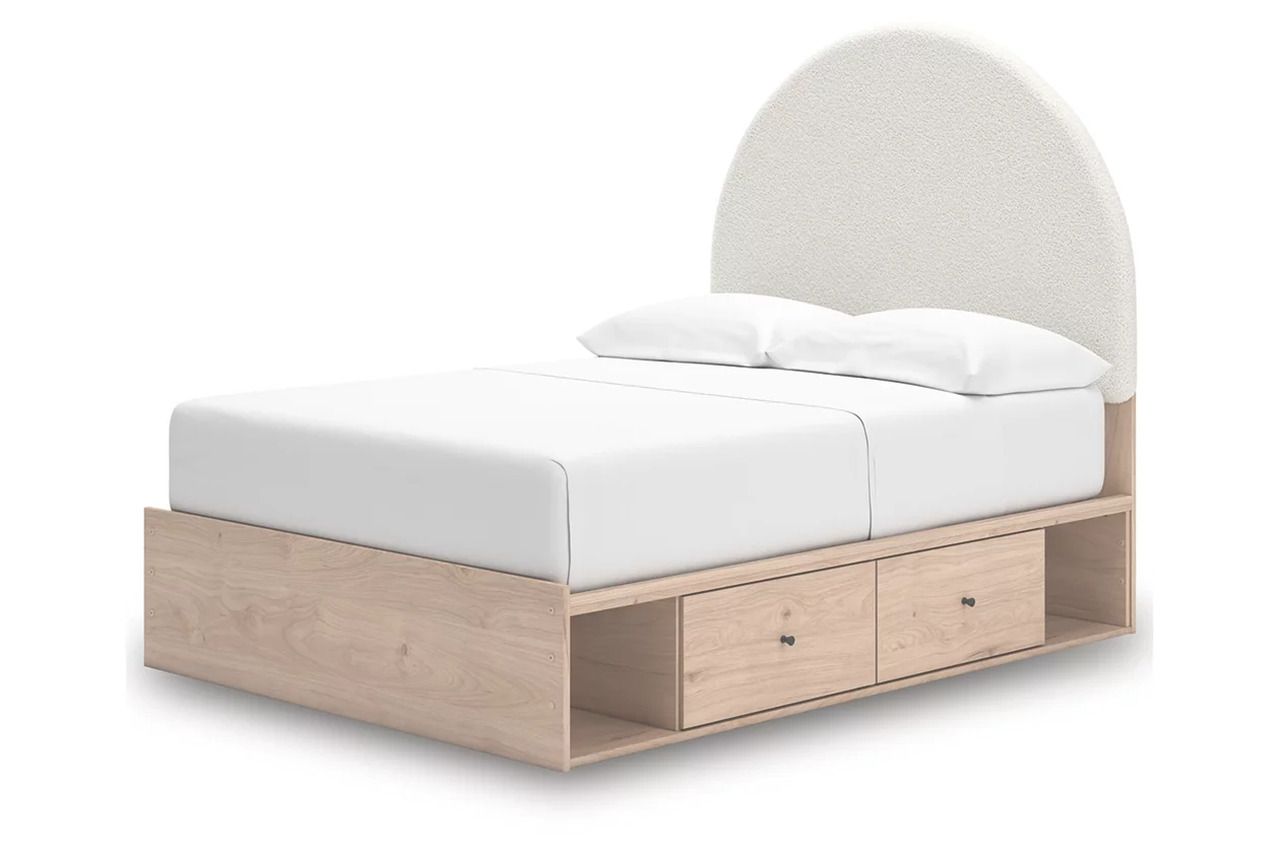 Birkmore Full Upholstered Panel Bed with Double Storage In Tan and White NCB1566B7
