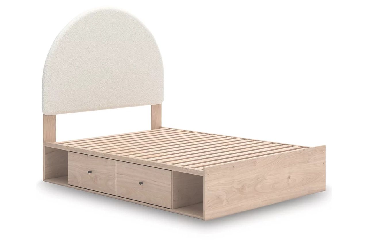 Birkmore Full Upholstered Panel Bed with Double Storage In Tan and White NCB1566B7