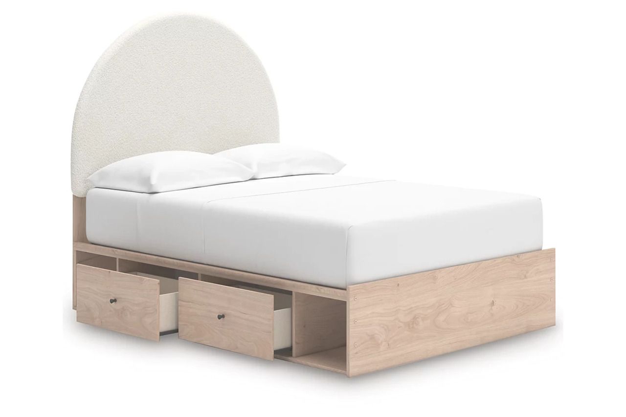 Birkmore Full Upholstered Panel Bed with Double Storage In Tan and White NCB1566B7