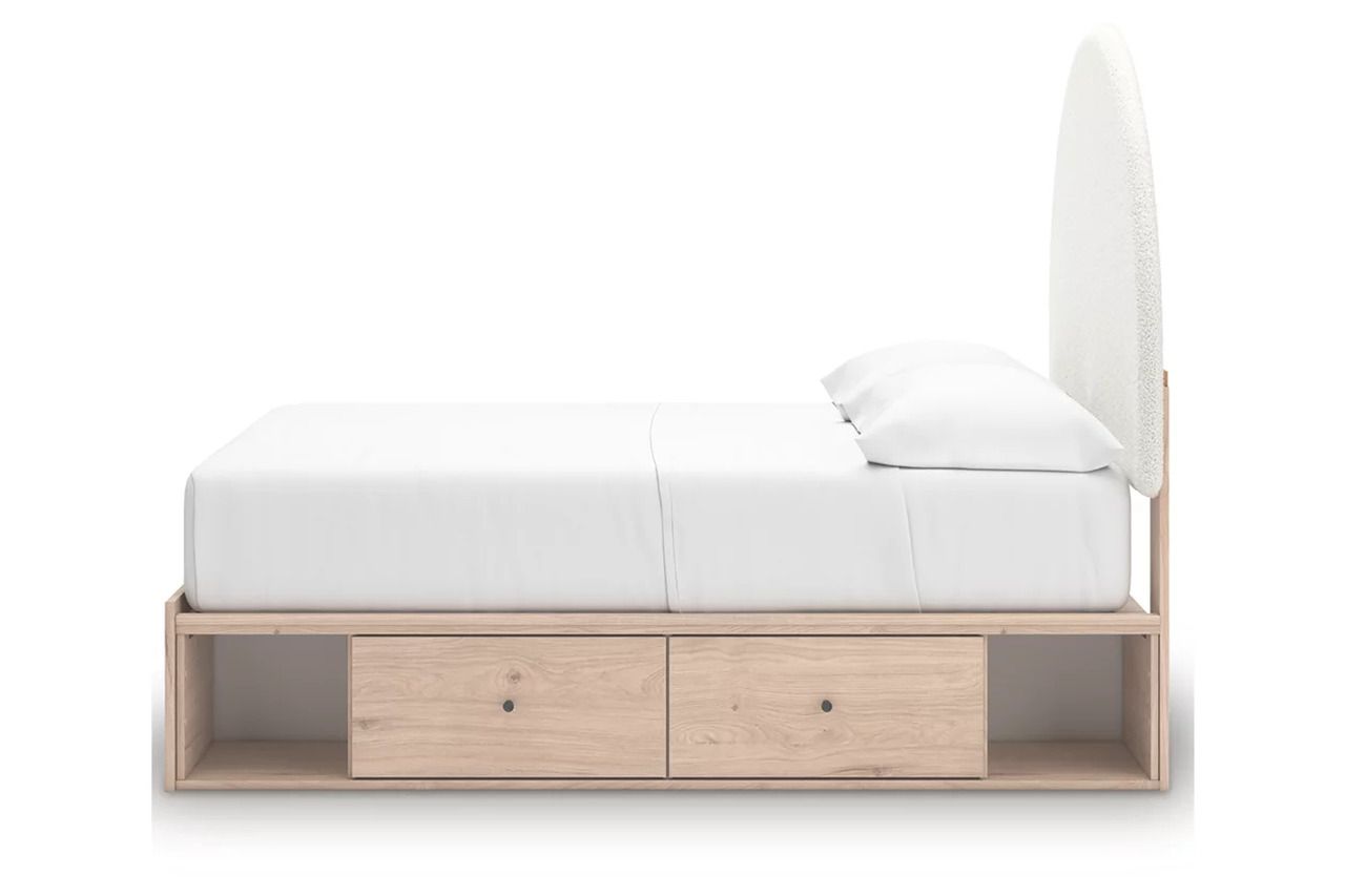 Birkmore Full Upholstered Panel Bed with Double Storage In Tan and White NCB1566B7