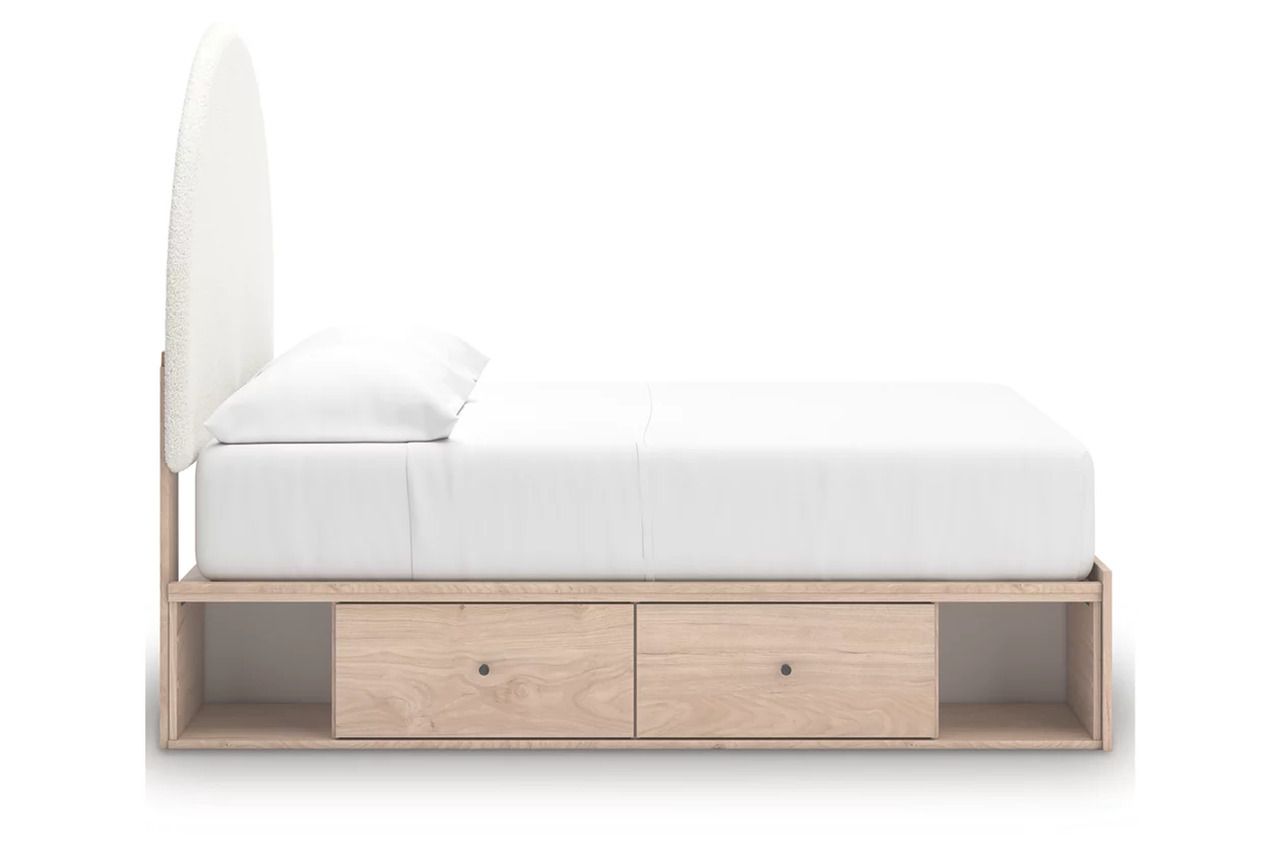 Birkmore Full Upholstered Panel Bed with Double Storage In Tan and White NCB1566B7