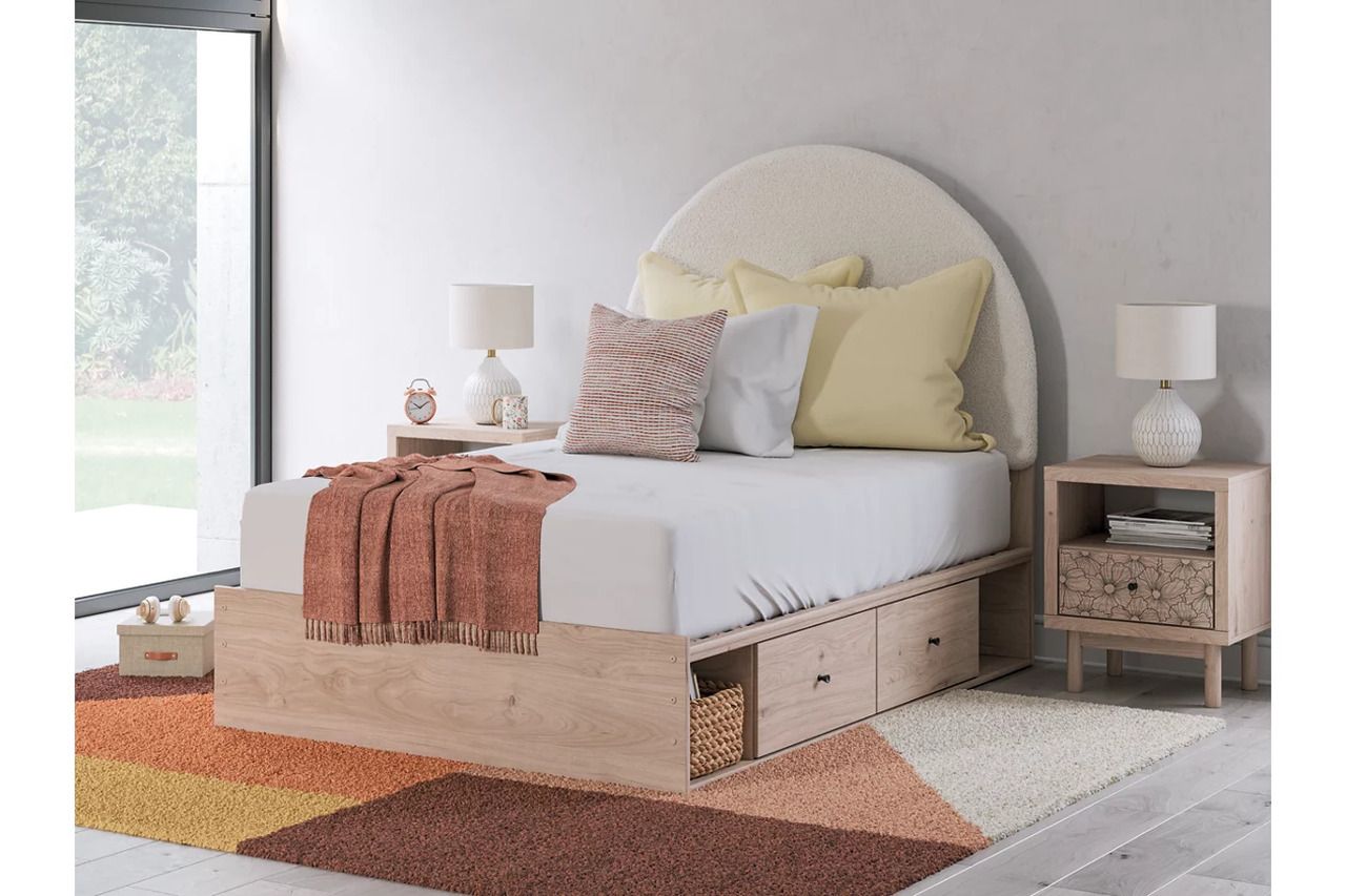 Birkmore Full Upholstered Panel Bed with Double Storage In Tan and White NCB1566B7