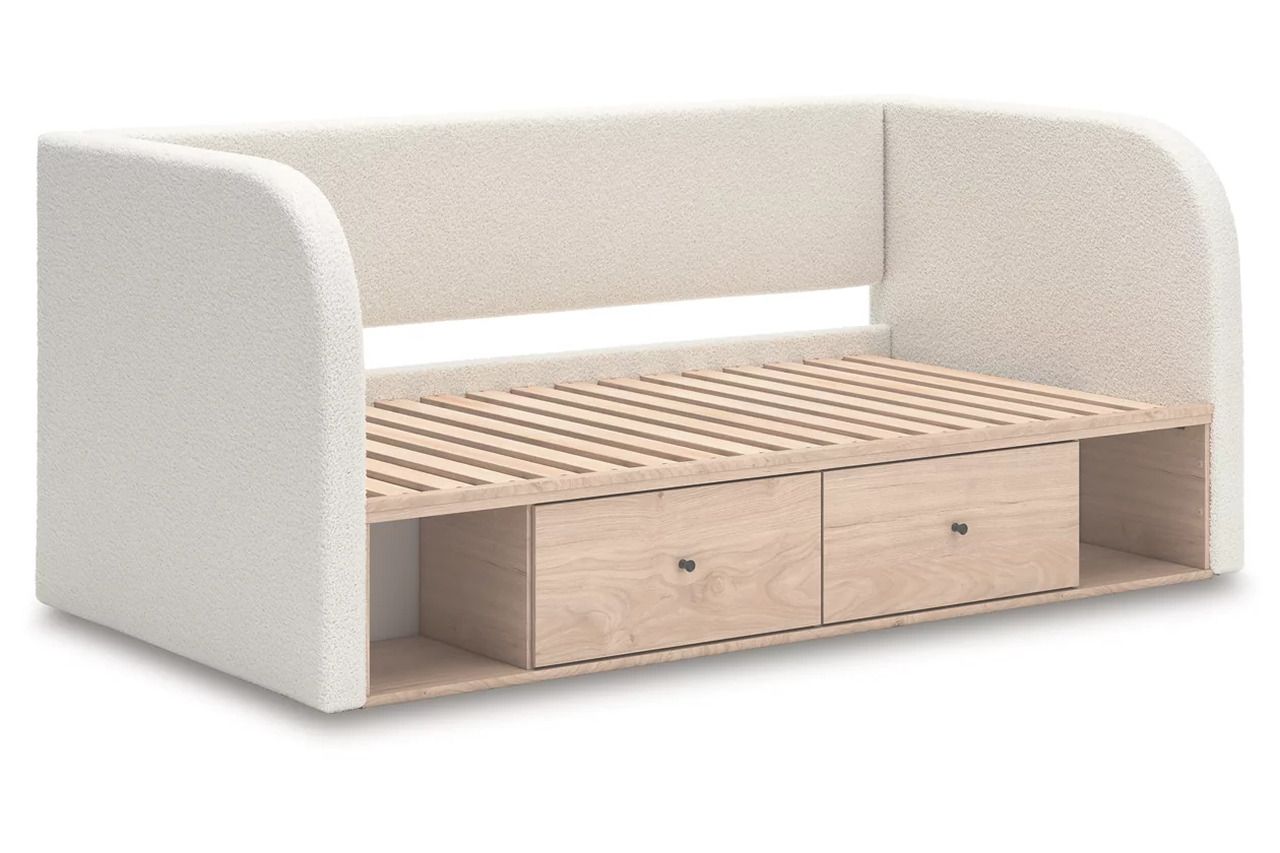 Birkmore Twin Upholstered Day Bed with Storage In Tan and White NCB1566B9