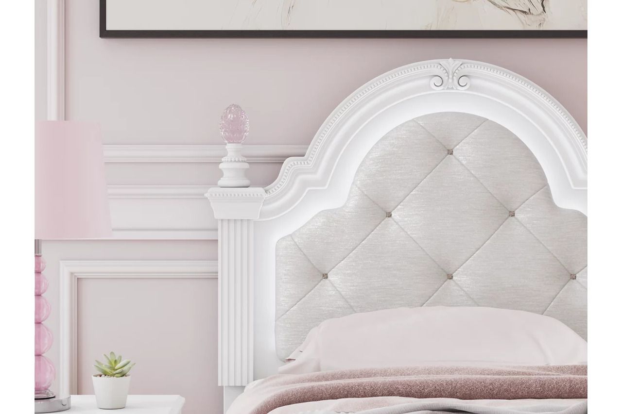 Trindura Twin Upholstered Panel Headboard In White NCB1819153