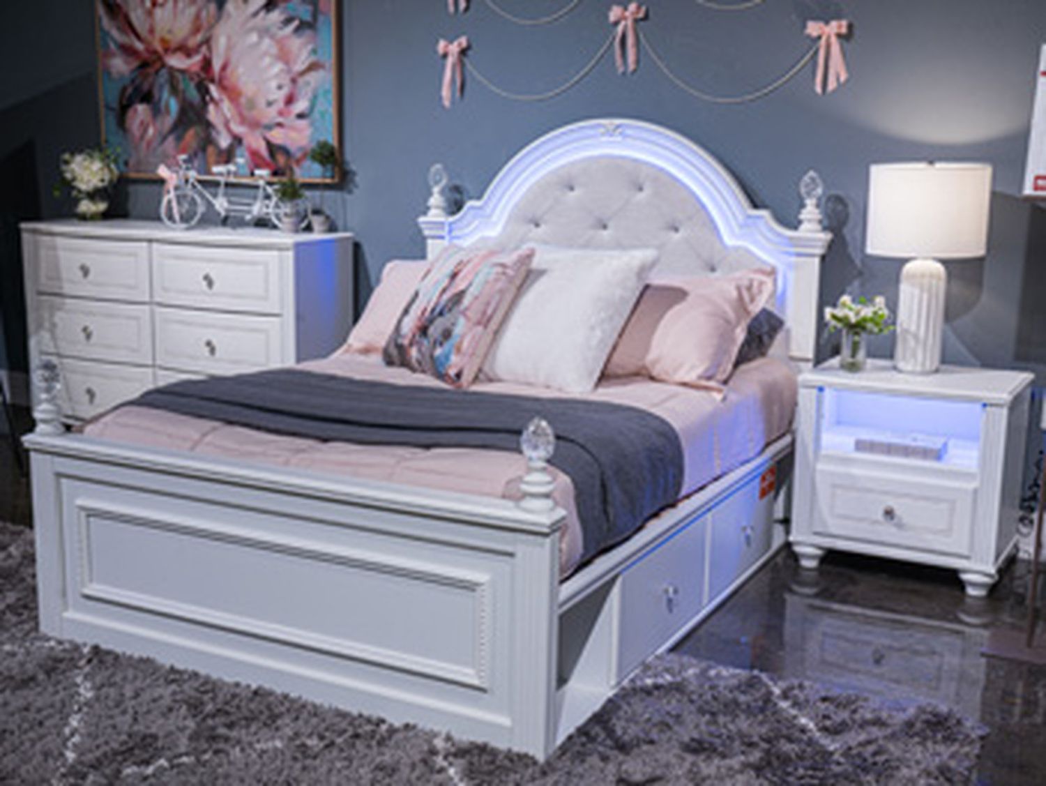 Trindura Full Upholstered Panel Headboard In White NCB1819187