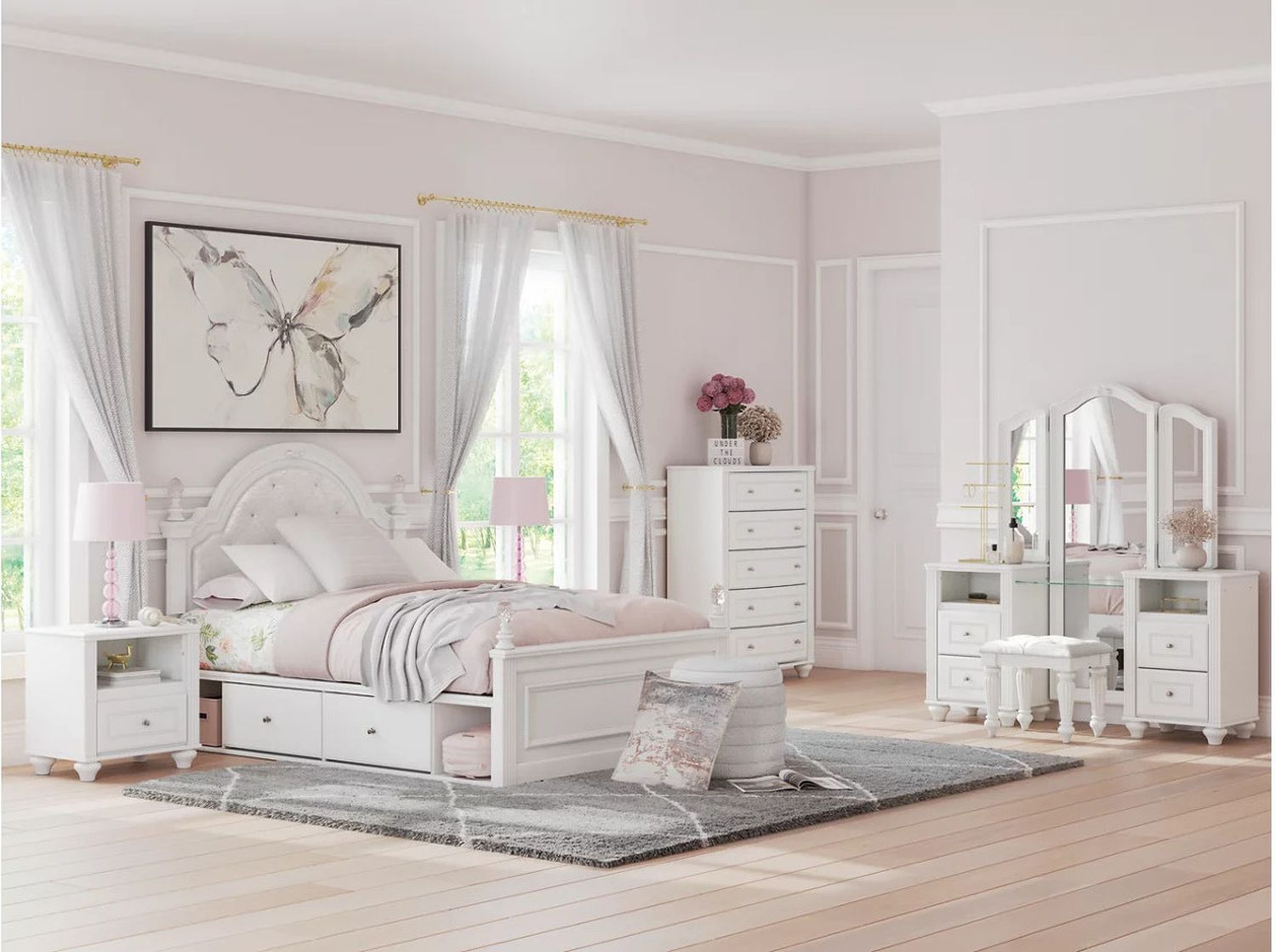 Trindura Full Upholstered Panel Headboard In White NCB1819187