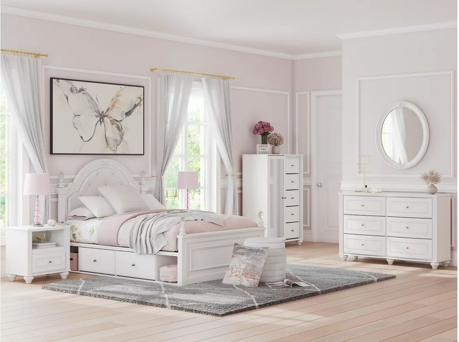 Trindura Full Upholstered Panel Headboard In White NCB1819187