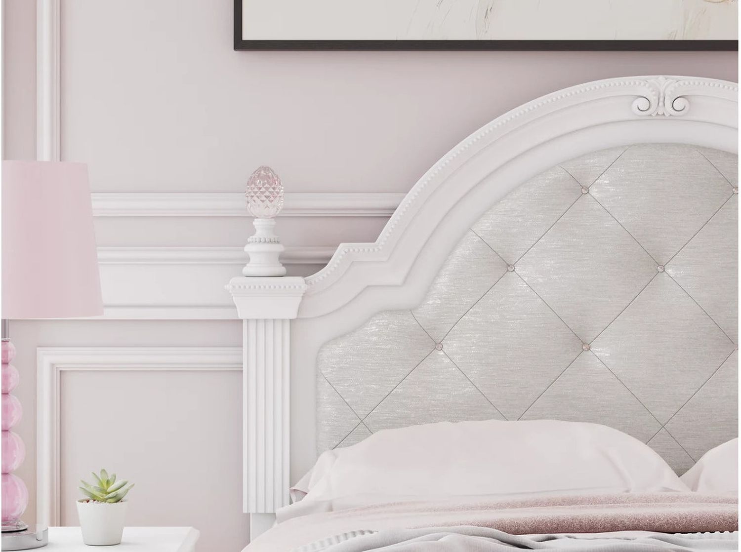 Trindura Full Upholstered Panel Headboard In White NCB1819187