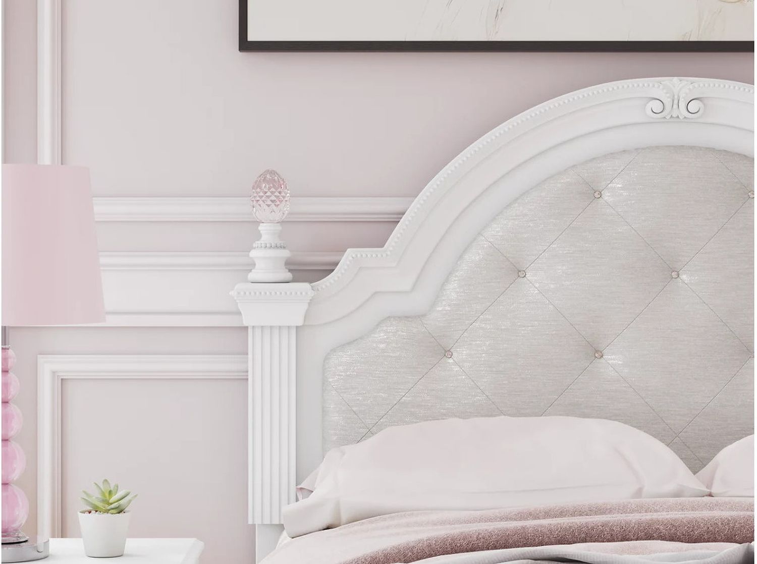 Trindura Full Upholstered Panel Headboard In White NCB1819187