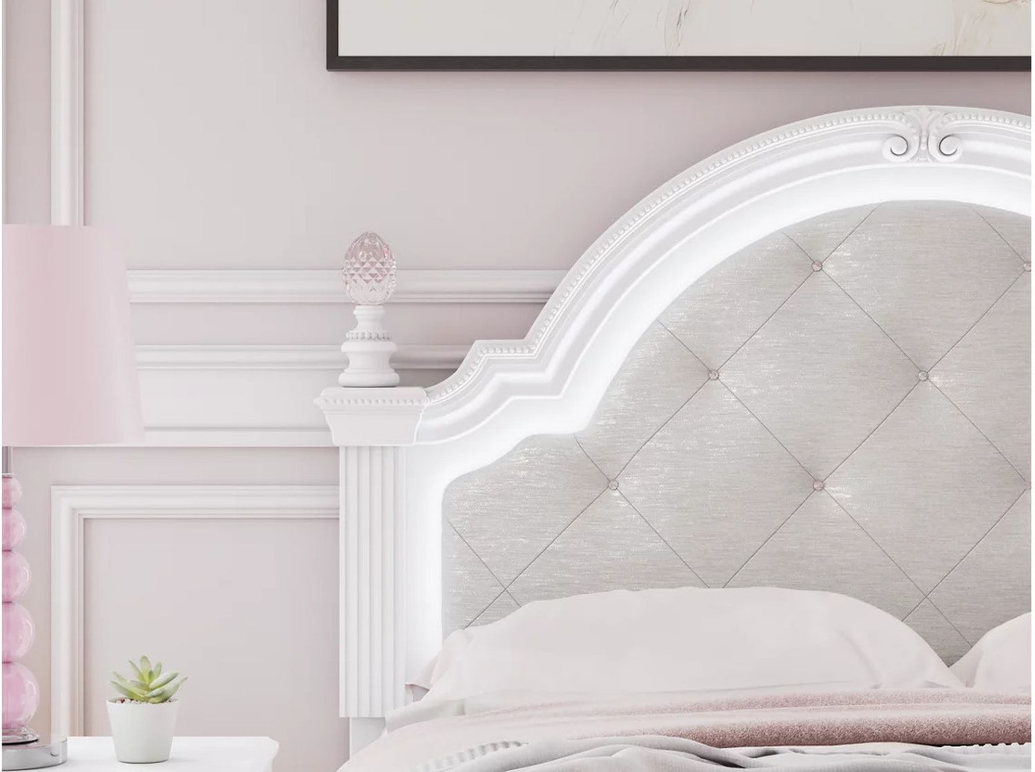 Trindura Full Upholstered Panel Headboard In White NCB1819187