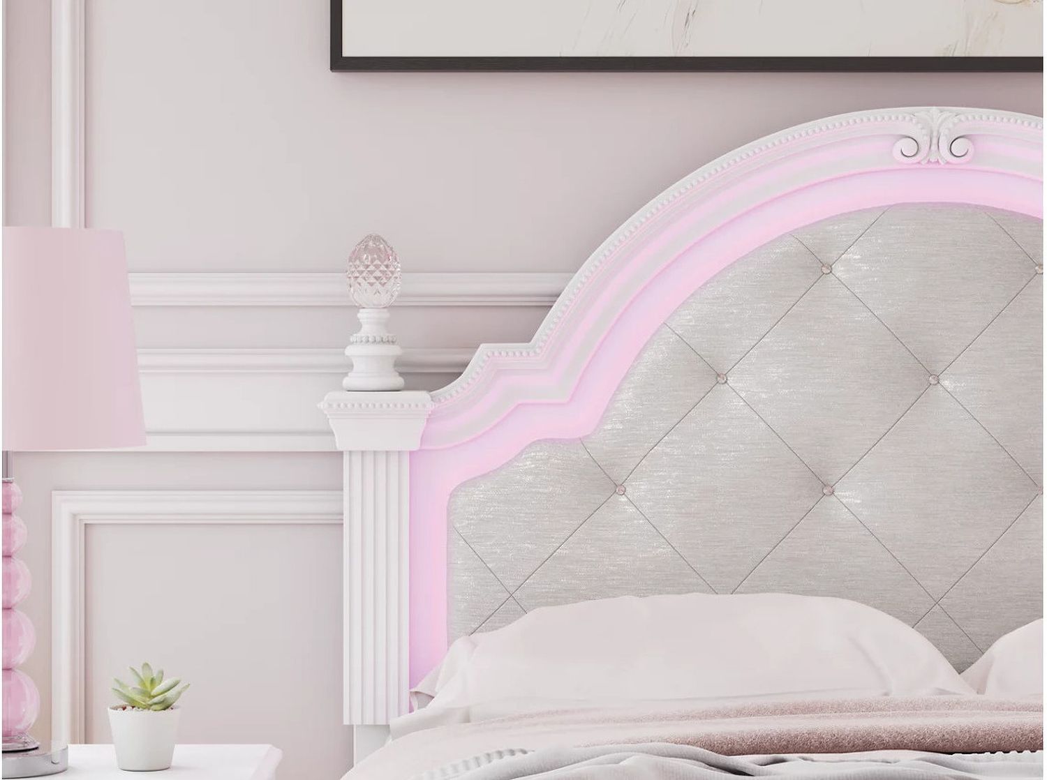 Trindura Full Upholstered Panel Headboard In White NCB1819187